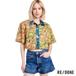 RE/DONE **NWT** Oversized Crop Shirt in Multi pineapple
